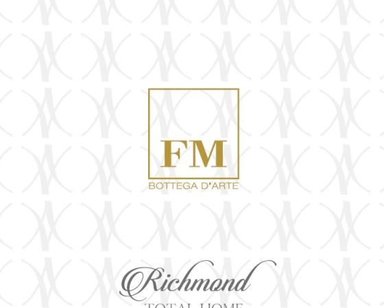 Логотип FM Bottega D'Arte и Richmond Total Home на фоне с узором.