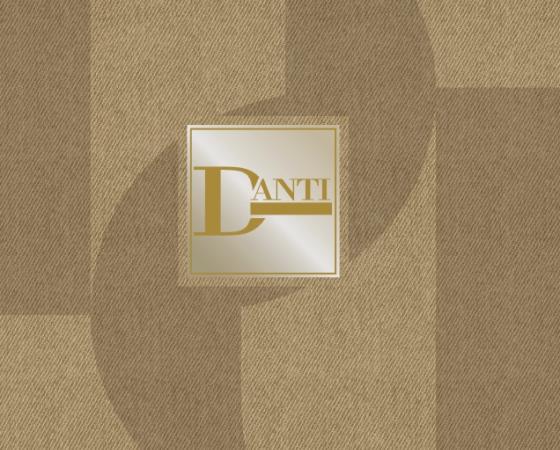 Логотип с текстом 'DANTI' на золотистом фоне с текстурой.