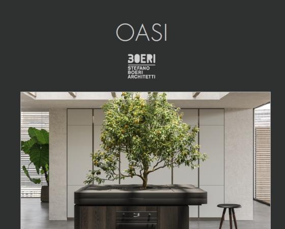 Современная кухня с деревом в центре, дизайн от Stefano Boeri Architetti и ARAN Cucine.