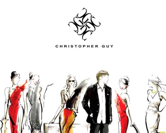 Иллюстрация модных фигур с логотипом Christopher Guy наверху.