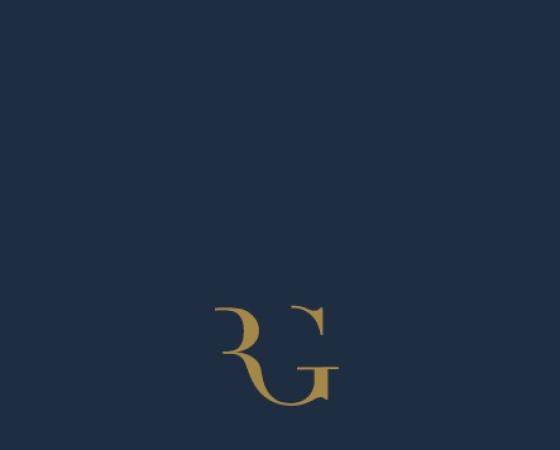 Тёмно-синий фон с золотыми буквами RG и текстом 'The Lighting Collection'.