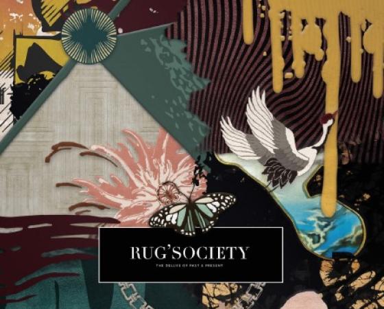 Абстрактный дизайн с змеями, цветами и птицами на обложке Rug'Society.