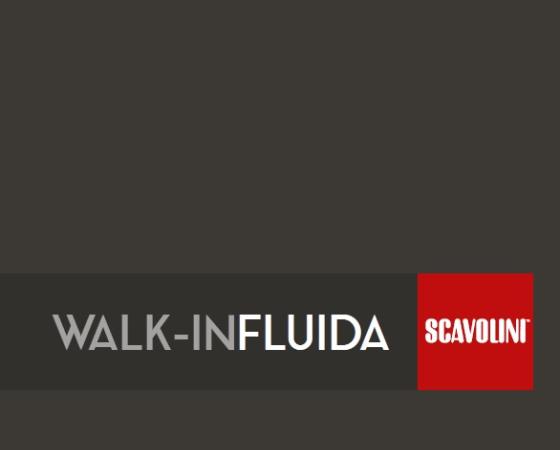 Логотип Walk-In Fluida от Scavolini на темном фоне.